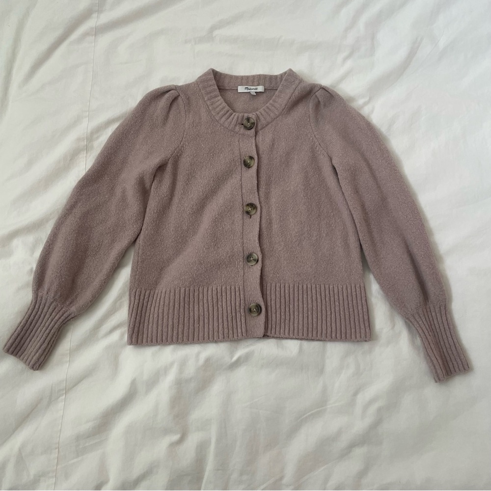 Madewell Puff Long-Sleeve Fluffy Knit Cardigan in Mauve